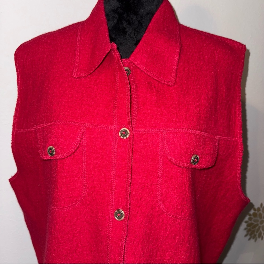 100% Wool Vintage Rare‎ Christmas Red Sleeveless Button Top Vest Soft Women’s 1X